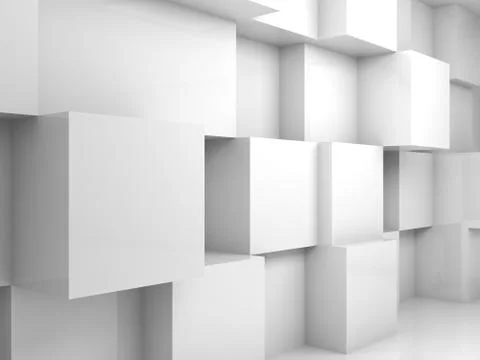 Abstract empty white 3d interior with cubes on wall Illustrazione stock