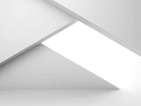 Abstract empty white interior with geometric 3 d installation Stock Illustration