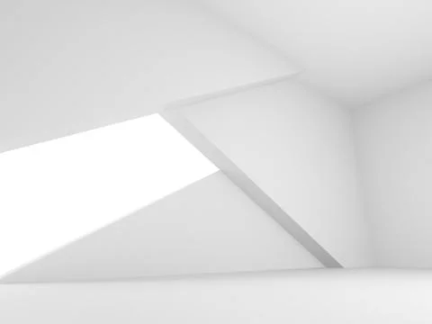 Abstract empty white room, interior with geometric installation 3 d Stock Illustration