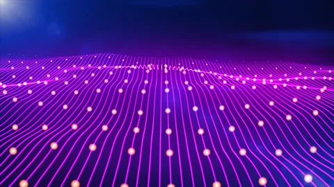 Abstract endless glowing digital waves with bright dots on dark background. Stock Footage 246976017