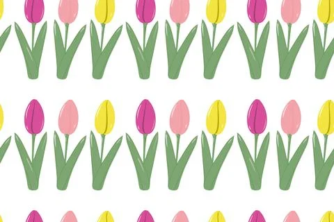 Abstract endless pattern of multi colored tulips arranged in row in trendy Illustrazione stock