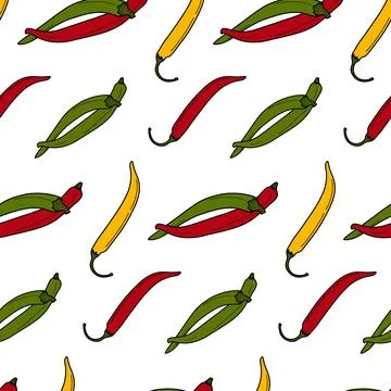 Abstract endless pattern of various chili peppers in trendy bright mexican color Stock Illustration