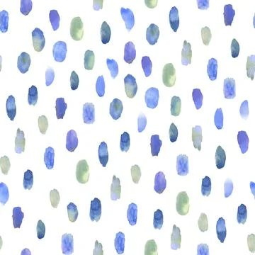 Abstract endless seamless pattern with watercolor blue and green spots on white Stock Illustration