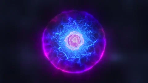 Abstract energy blue sphere atom with electrons flying glowing particles an.. Stock Footage 246528002