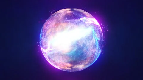 Abstract energy blue sphere with flying glowing purple particles and magic .. Video stock 242655006