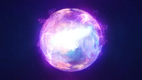 Abstract energy blue sphere with flying glowing purple particles and magic .. Video stock 246528022