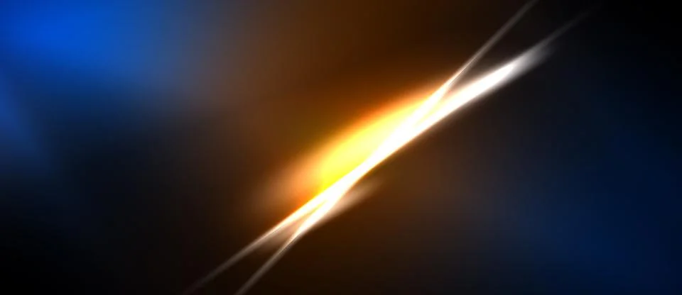 Abstract energy flow. Bright light streaks contrast dark blue, orange hues. Stockillustratie