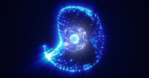 Abstract energy sphere with flying glowing bright blue particles, science f.. Stock Illustration