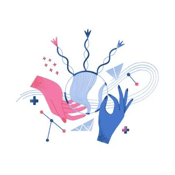 Abstract esoteric surreal composition with hands, different textured elements Stock Illustration