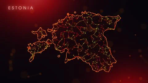 Abstract Estonia Map Digital Network Background With Red And Orange Plexus Do Illustrazione stock