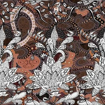 Abstract ethnic vector seamless pattern. Background texture, wallpaper, floral t 스톡 일러스트