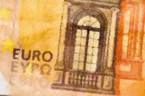 Abstract euro note textured background in shades of brown and orange Illustrazione stock