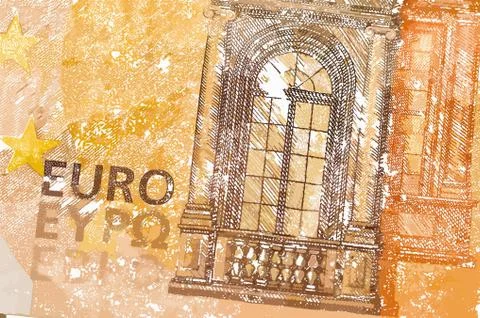 Abstract euro note textured background in shades of brown and orange Illustrazione stock
