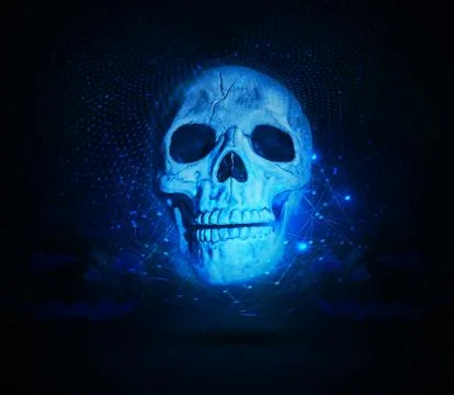Abstract Evil Skull on a Cyan network Background Stock Illustration