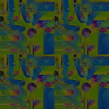 Abstract exotic intricate spirals pattern blue green purple Stock Illustration