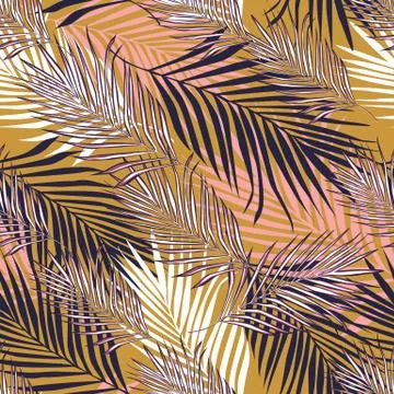 Abstract exotic plant seamless pattern. Tropical palm leaves pattern. Stock Illustration