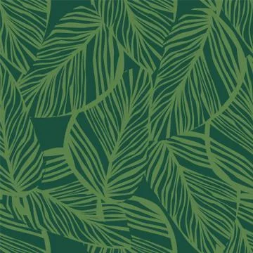 Abstract exotic plant seamless pattern on green background. Green leaf wallpa Stock Illustration