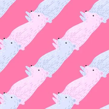 Abstract exotic zoo seamless pattern with pink and blue polar bear ornament.  Stock Illustration
