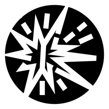 Abstract exploding starburst icon breaking black circle Stock Illustration