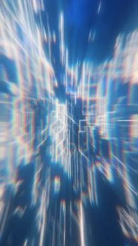 Abstract explosion of colorful light rays and digital grid lines creating a f Stock Illustration