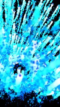 Abstract explosion of glowing blue particles bursting outward in energetic dy Stock Illustration