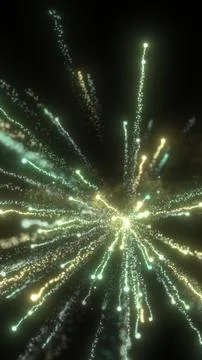 Abstract explosion of glowing golden light particles radiating in all directi Stock Illustration