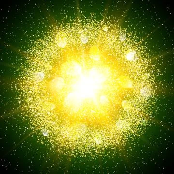 Abstract explosion with gold glittering elements. Burst of glowing star. Stock Illustration