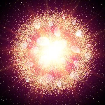 Abstract explosion with gold glittering elements. Burst of star. Dust firework. Stock Illustration
