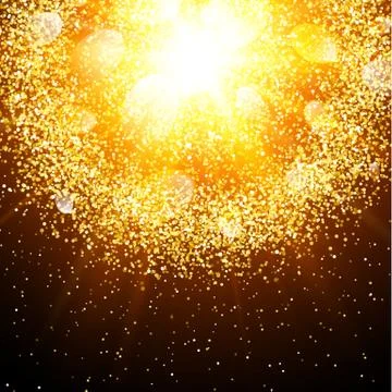 Abstract explosion with gold glittering elements. Stock Illustration