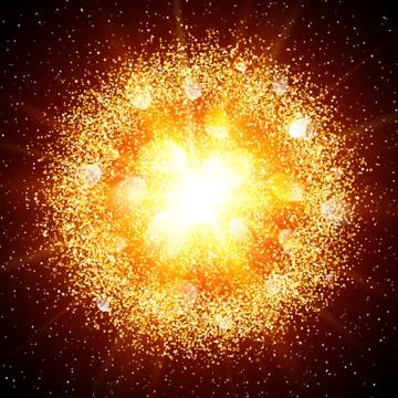 Abstract explosion with gold glittering elements. Stock Illustration