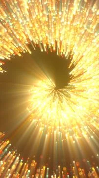 Abstract explosion of golden light particles radiating from a glowing vortex  Illustrazione stock