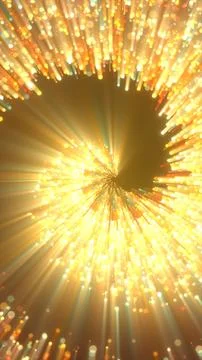 Abstract explosion of golden light particles radiating from a glowing vorte.. Stock Illustration