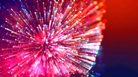 Abstract explosion of multicolored shiny particles like sparkles with light rays Foto stock