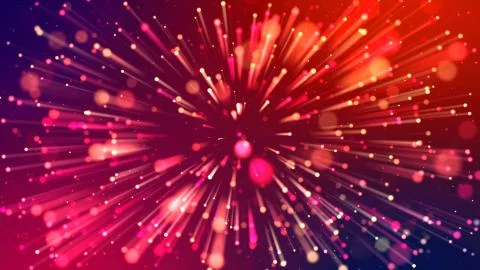 Abstract explosion of multicolored shiny particles like sparkles with light rays Foto stock