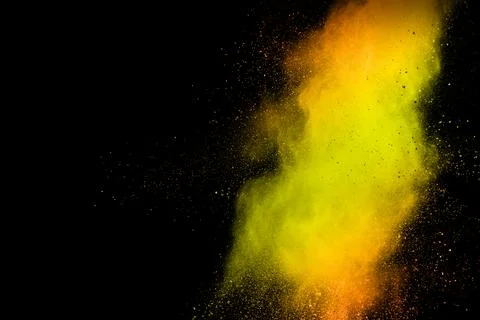 Abstract explosion of orange dust on white background. Stock Illustration