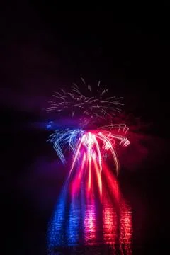 Abstract explosion over surface of Brno's Dam with lake reflection Stock Photos