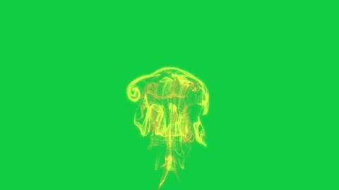 An abstract explosion of yellow particles forming a mushroom cloud on a green Stock Footage 321127498