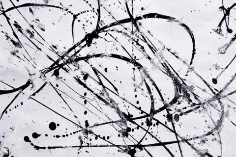 Abstract expressionism pattern. Style of drip painting. Black and white paint 库存照片