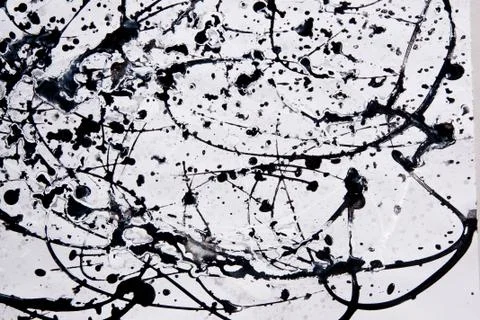 Abstract expressionism pattern. Style of drip painting. Black and white paint 库存照片