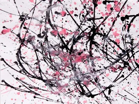 Abstract expressionism pattern. Style of drip painting. Black, Red and white  库存照片