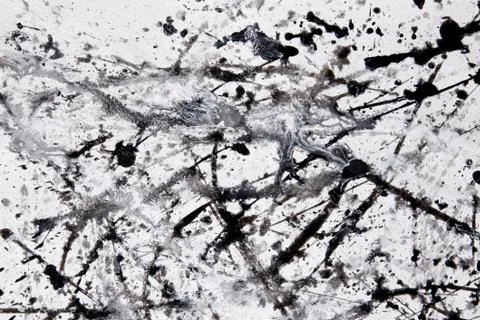 Abstract expressionism pattern. Style of drip painting. Black and white paint 库存照片