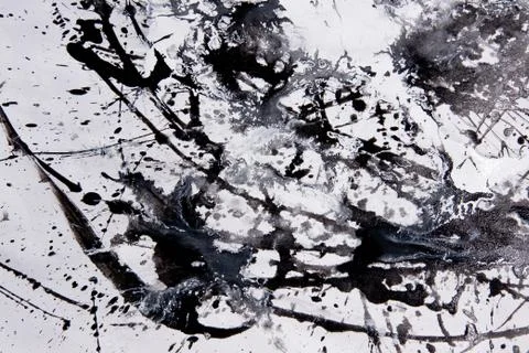 Abstract expressionism pattern. Style of drip painting. Black and white paint 库存照片