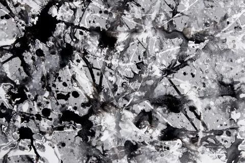 Abstract expressionism pattern. Style of drip painting. Black and white paint 库存照片