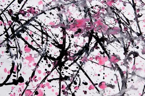 Abstract expressionism pattern. Style of drip painting. Black, Red and white  库存照片
