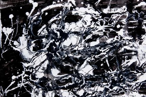 Abstract expressionism pattern. Style of drip painting. Black and white paint 库存照片
