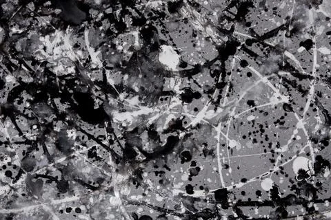 Abstract expressionism pattern. Style of drip painting. Black and white paint Stock Photos