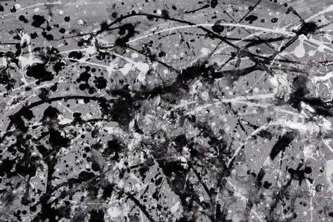 Abstract expressionism pattern. Style of drip painting. Black and white paint 库存照片