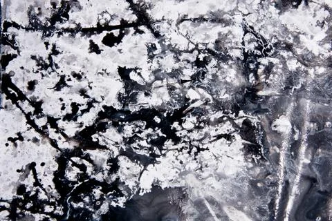 Abstract expressionism pattern. Style of drip painting. Black and white paint 库存照片