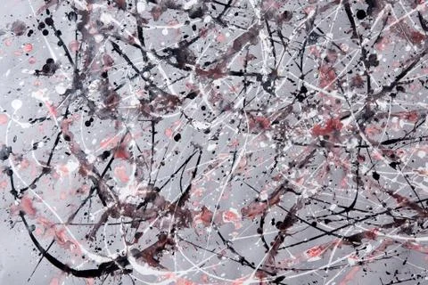 Abstract expressionism pattern. Style of drip painting. Black, Red and white  库存照片