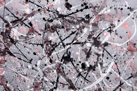 Abstract expressionism pattern. Style of drip painting. Black, Red and white  库存照片